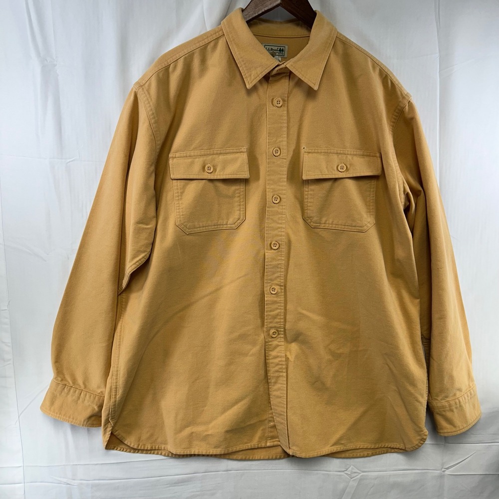 L.L. Bean Canvas Button Down Shirt Mens XL Regular Mustard Yellow Workwear